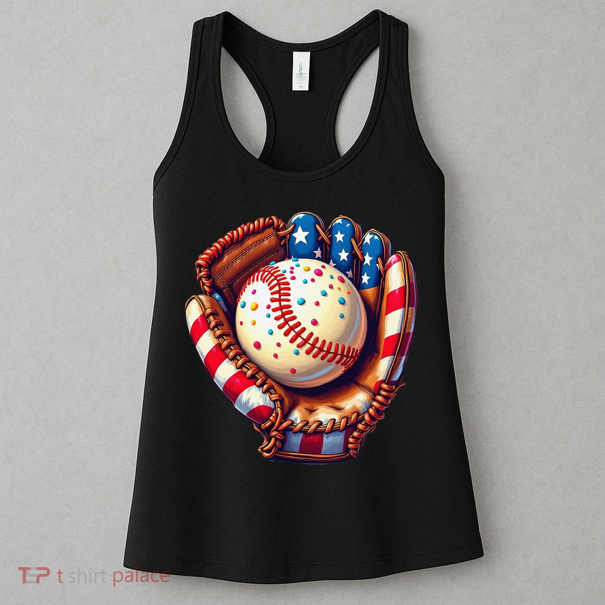 Patriotic Baseball Glove Drip Ice Cream Sprinkles 4th July Women's Tank Top