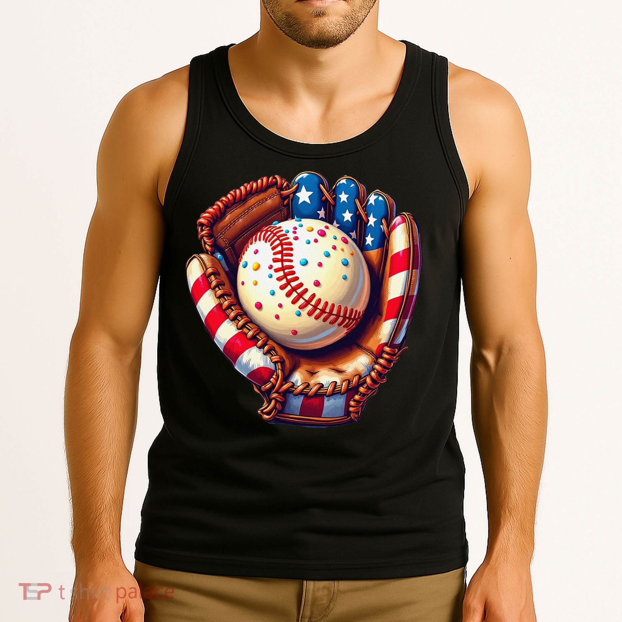 Patriotic Baseball Glove Drip Ice Cream Sprinkles 4th July Tank Top