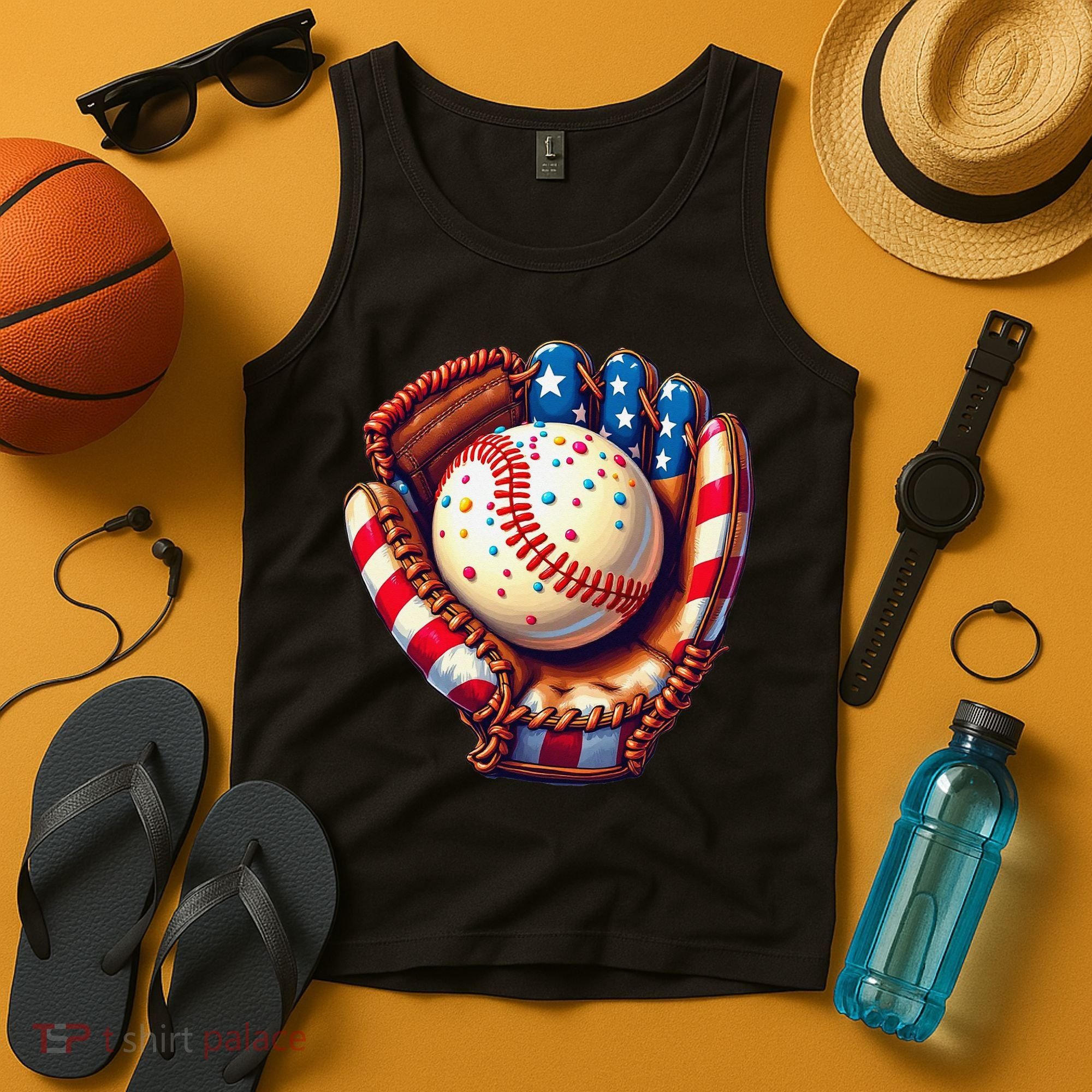 Patriotic Baseball Glove Drip Ice Cream Sprinkles 4th July Tank Top