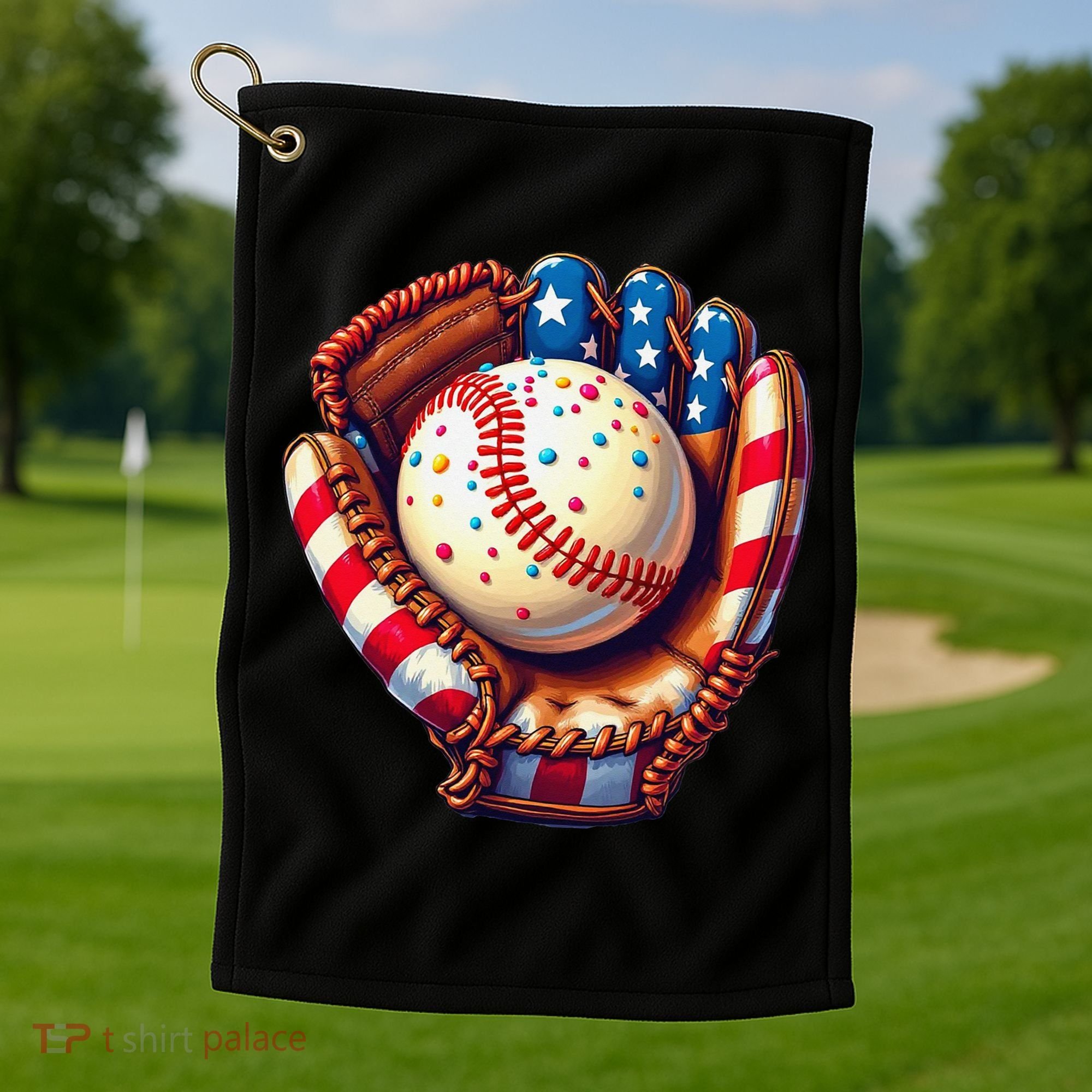 Patriotic Baseball Glove Drip Ice Cream Sprinkles 4th July Golf Towel