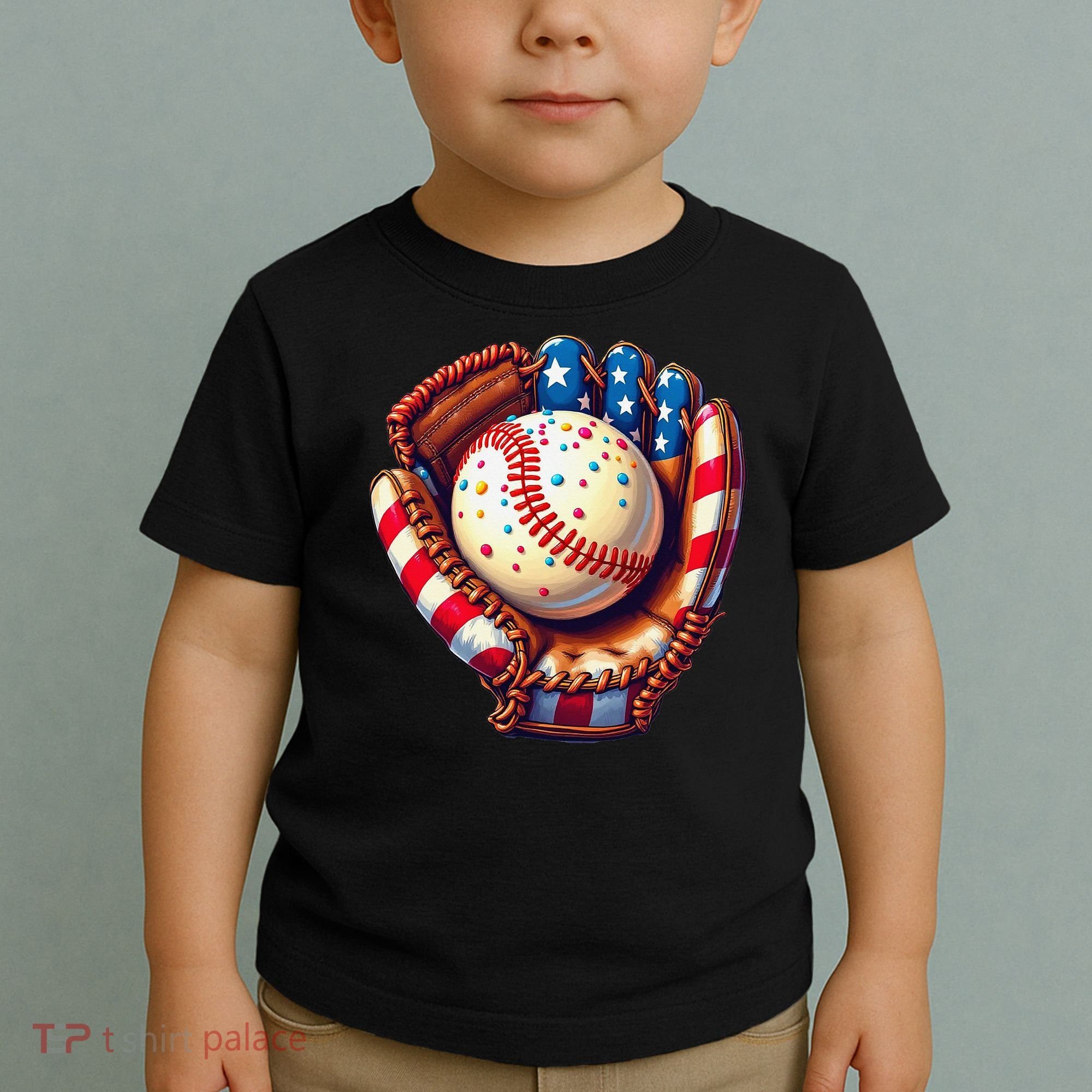 Patriotic Baseball Glove Drip Ice Cream Sprinkles 4th July Toddler T-Shirt