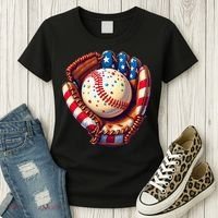 Patriotic Baseball Glove Drip Ice Cream Sprinkles 4th July Women's T-Shirt thumb 3