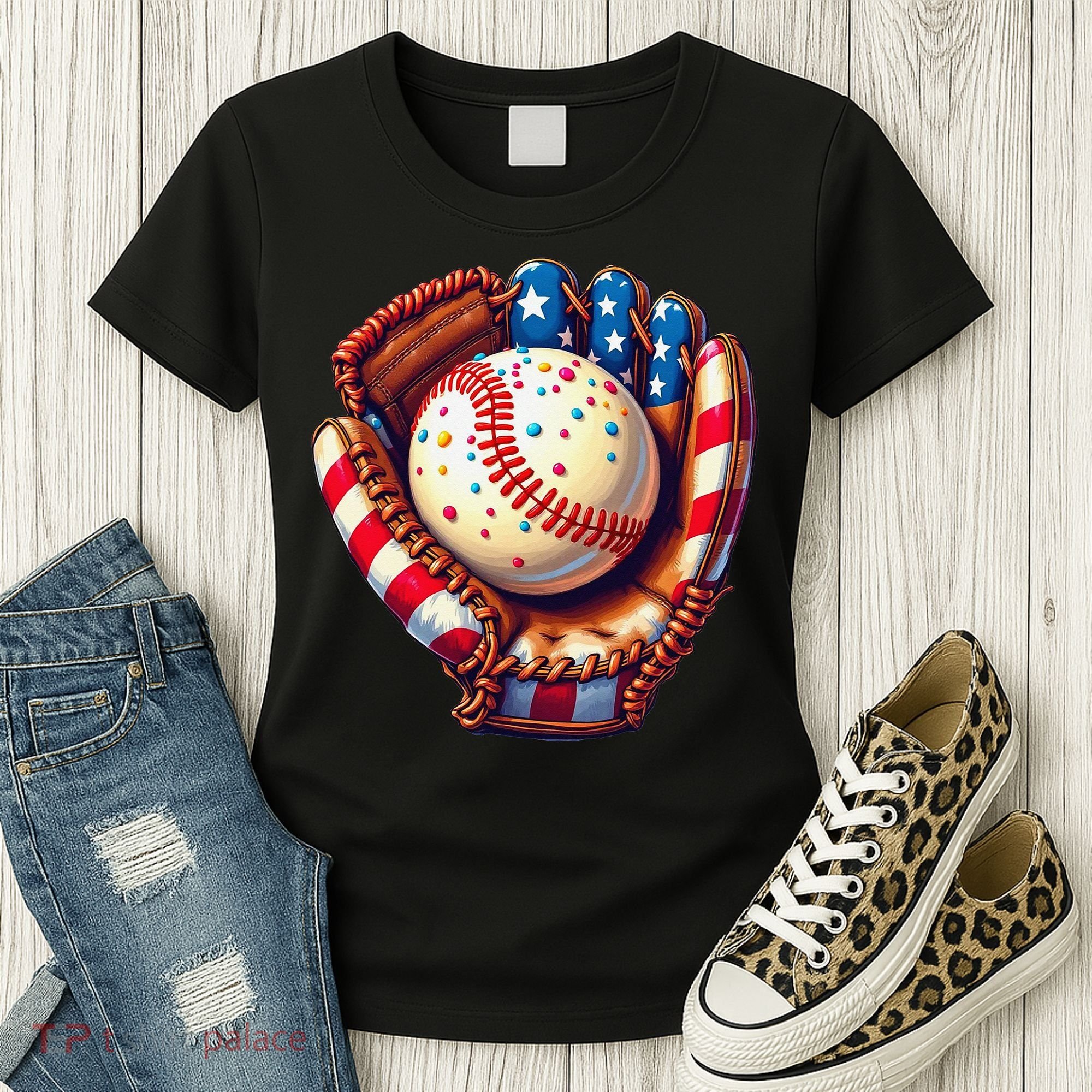 Patriotic Baseball Glove Drip Ice Cream Sprinkles 4th July Women's T-Shirt