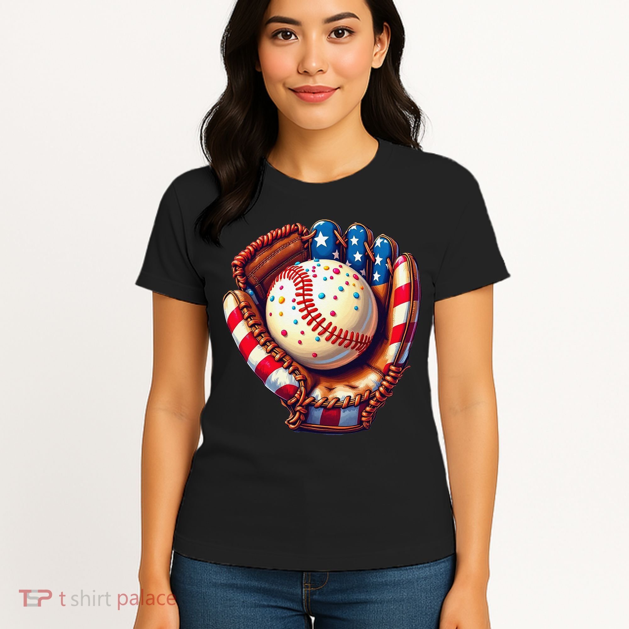Patriotic Baseball Glove Drip Ice Cream Sprinkles 4th July Women's T-Shirt