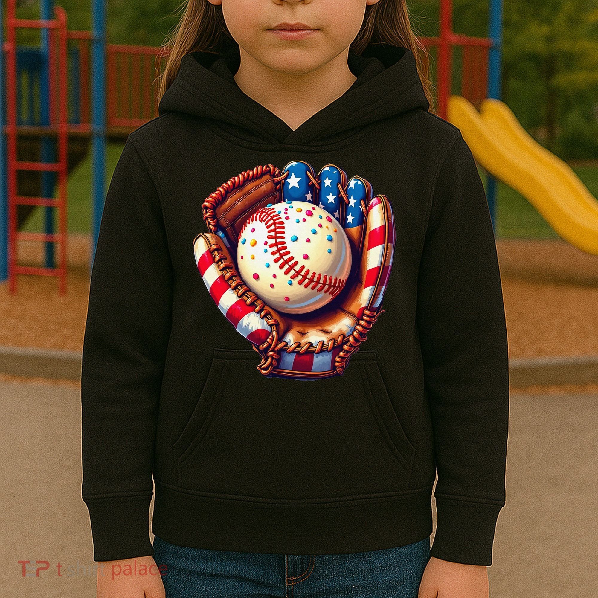 Patriotic Baseball Glove Drip Ice Cream Sprinkles 4th July Kids Hoodie