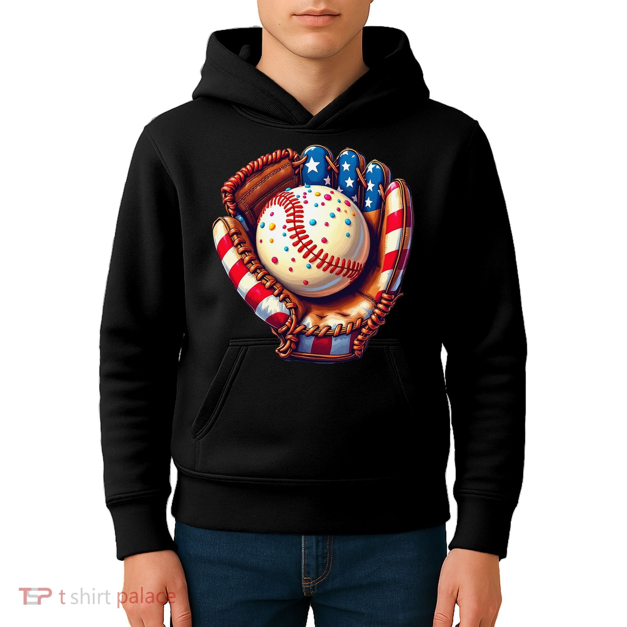Patriotic Baseball Glove Drip Ice Cream Sprinkles 4th July Kids Hoodie