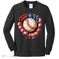 Patriotic Baseball Glove Drip Ice Cream Sprinkles 4th July Kids Long Sleeve Shirt thumb 0