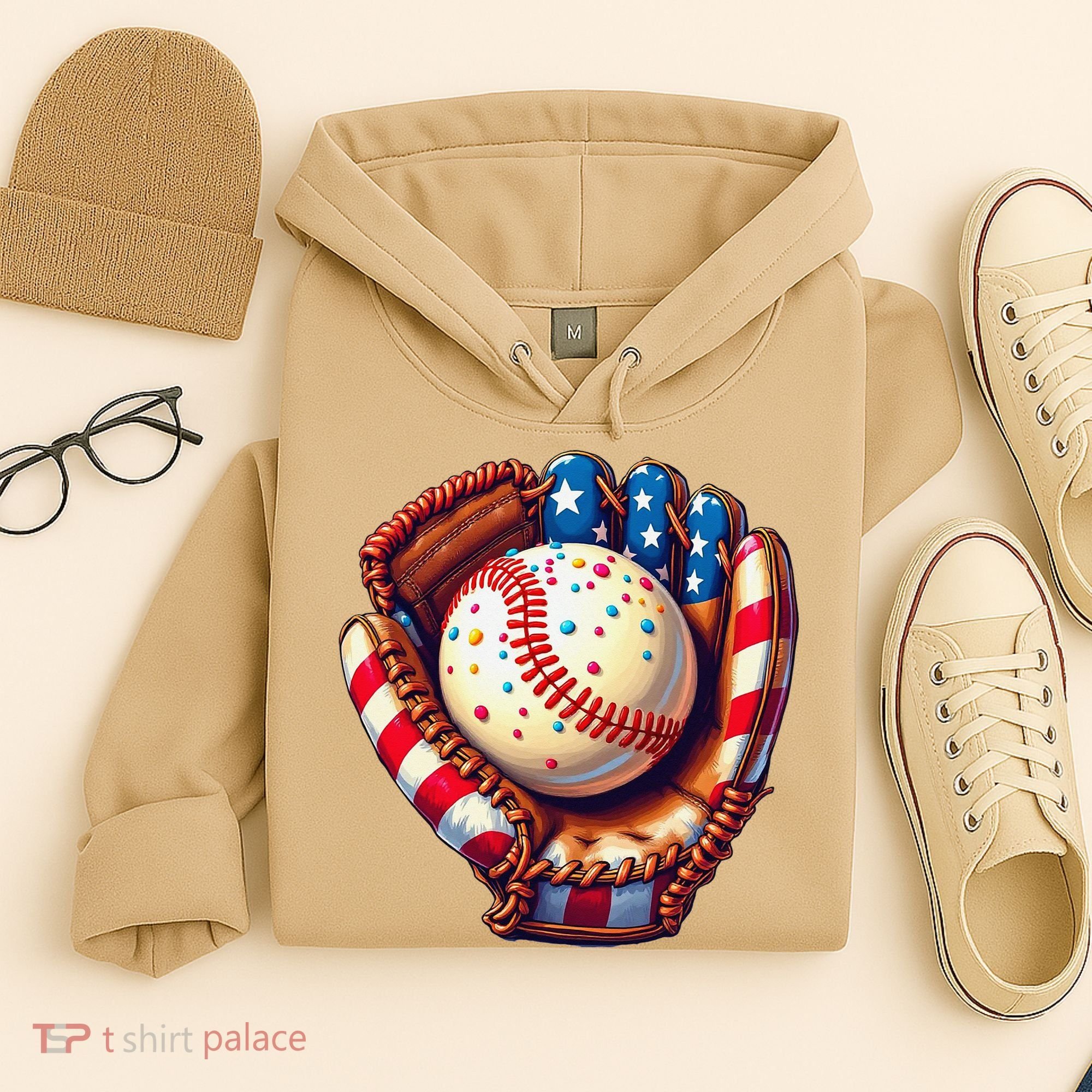 Patriotic Baseball Glove Drip Ice Cream Sprinkles 4th July Hoodie