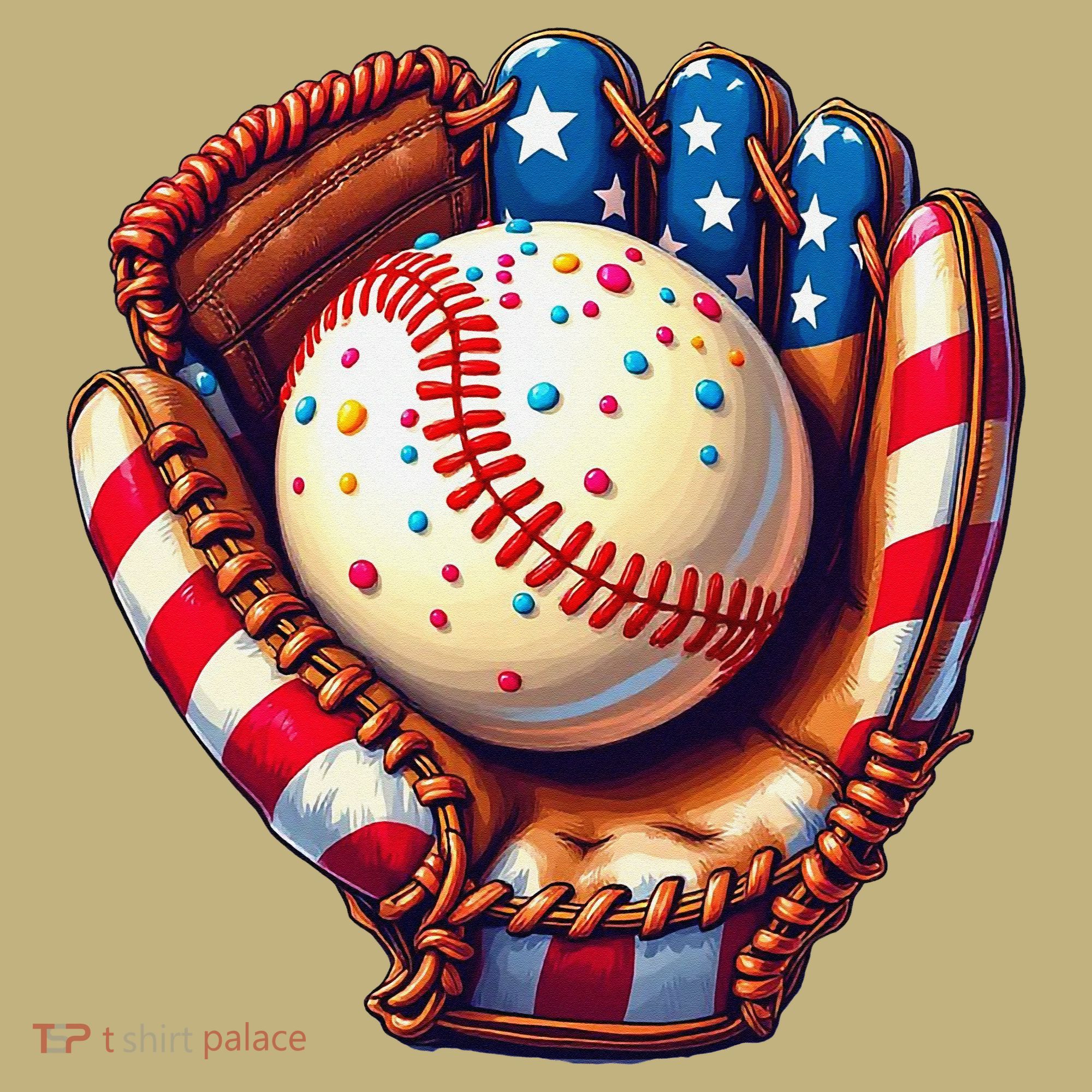 Patriotic Baseball Glove Drip Ice Cream Sprinkles 4th July Long Sleeve Shirt