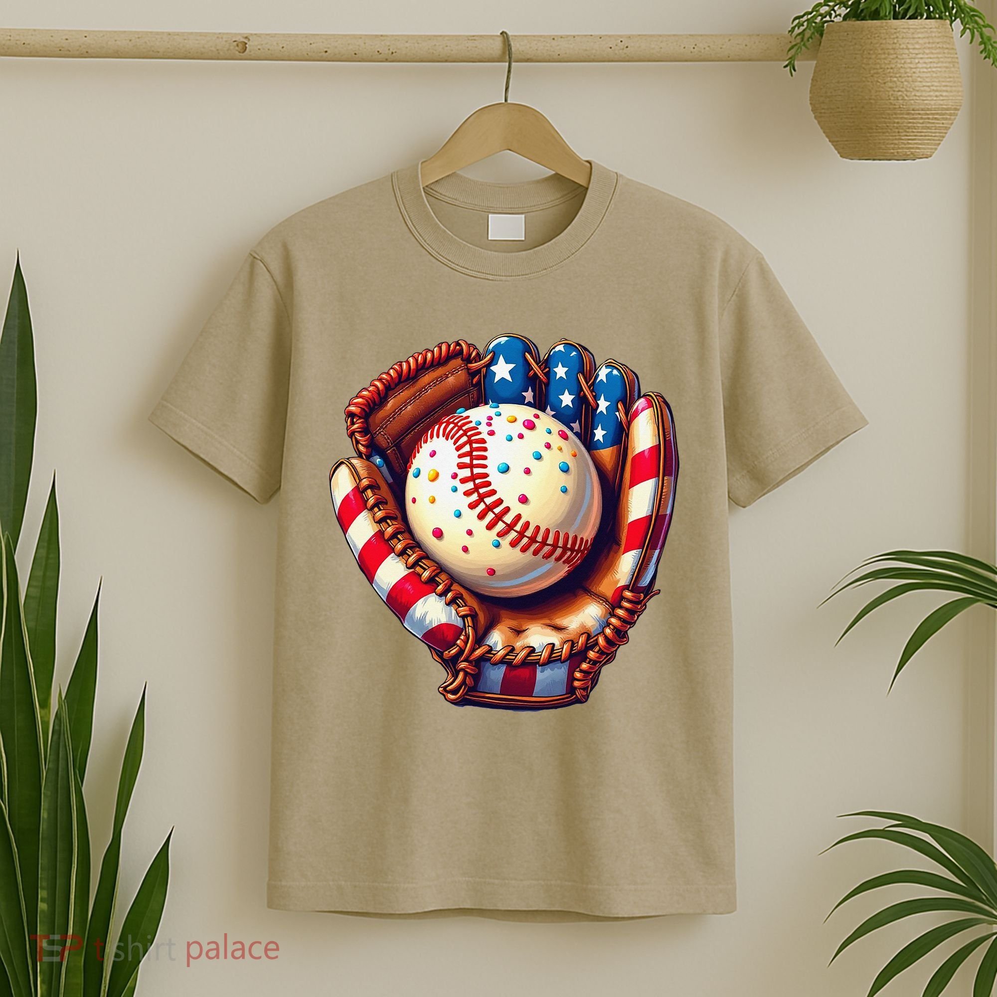Patriotic Baseball Glove Drip Ice Cream Sprinkles 4th July T-Shirt