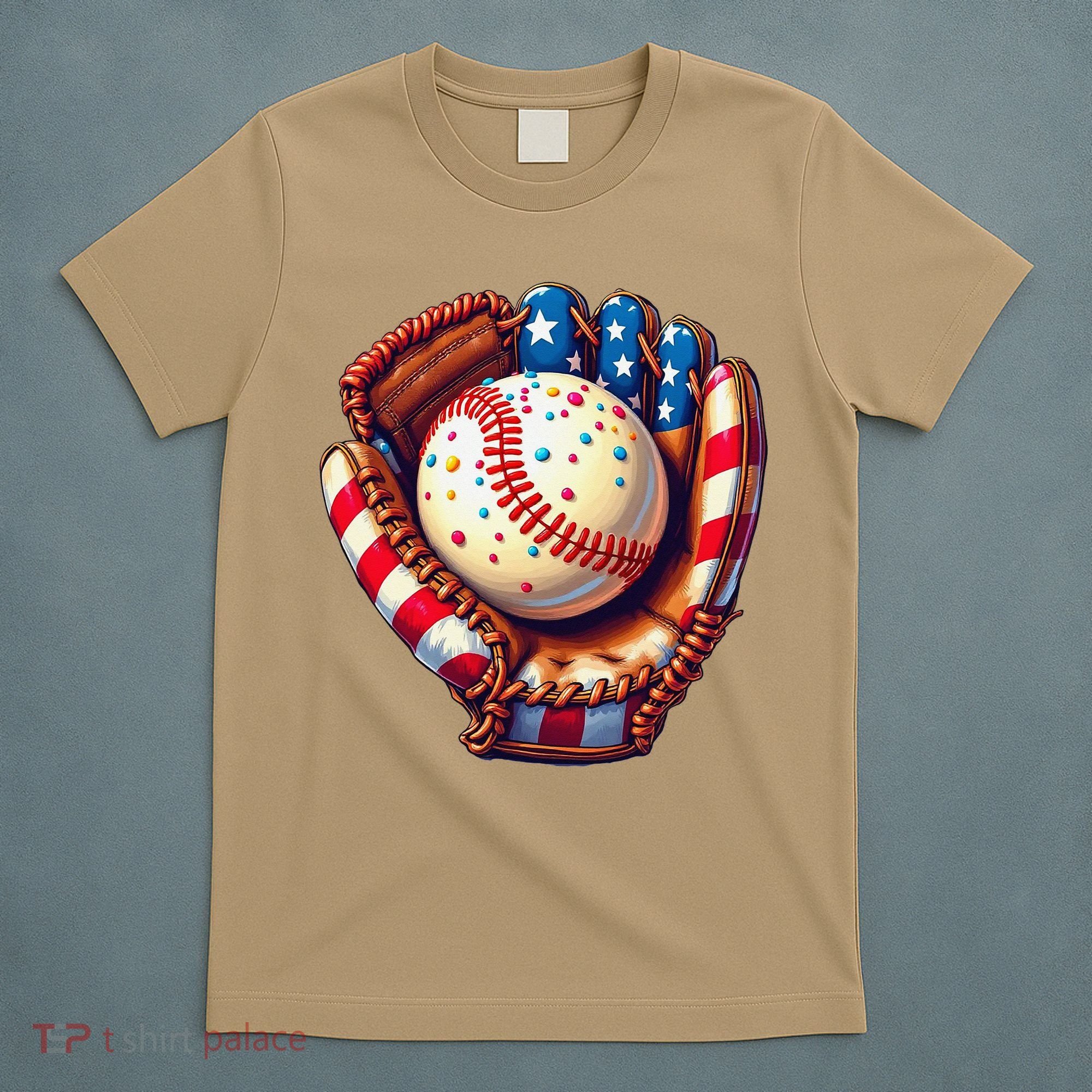 Patriotic Baseball Glove Drip Ice Cream Sprinkles 4th July T-Shirt