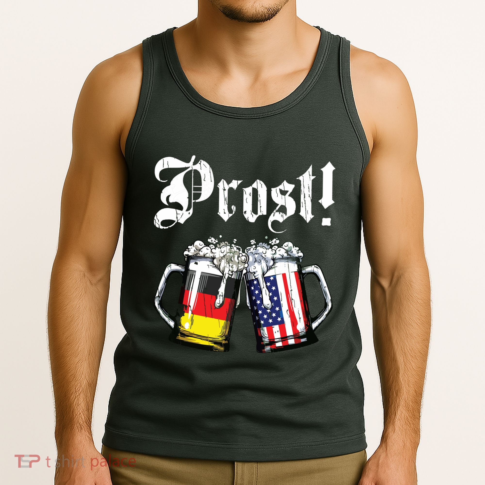 Prost Beer German American Flag Oktoberfest Mug Tank Top