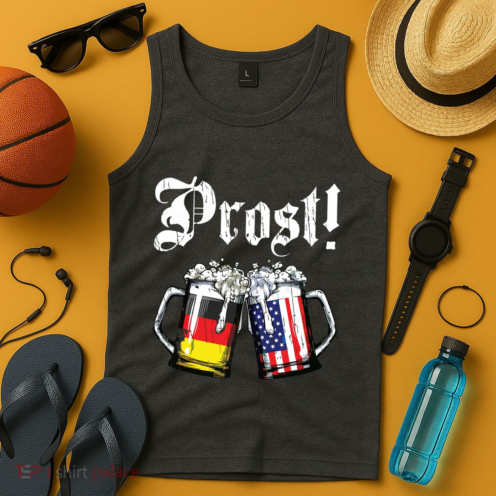 Prost Beer German American Flag Oktoberfest Mug Tank Top