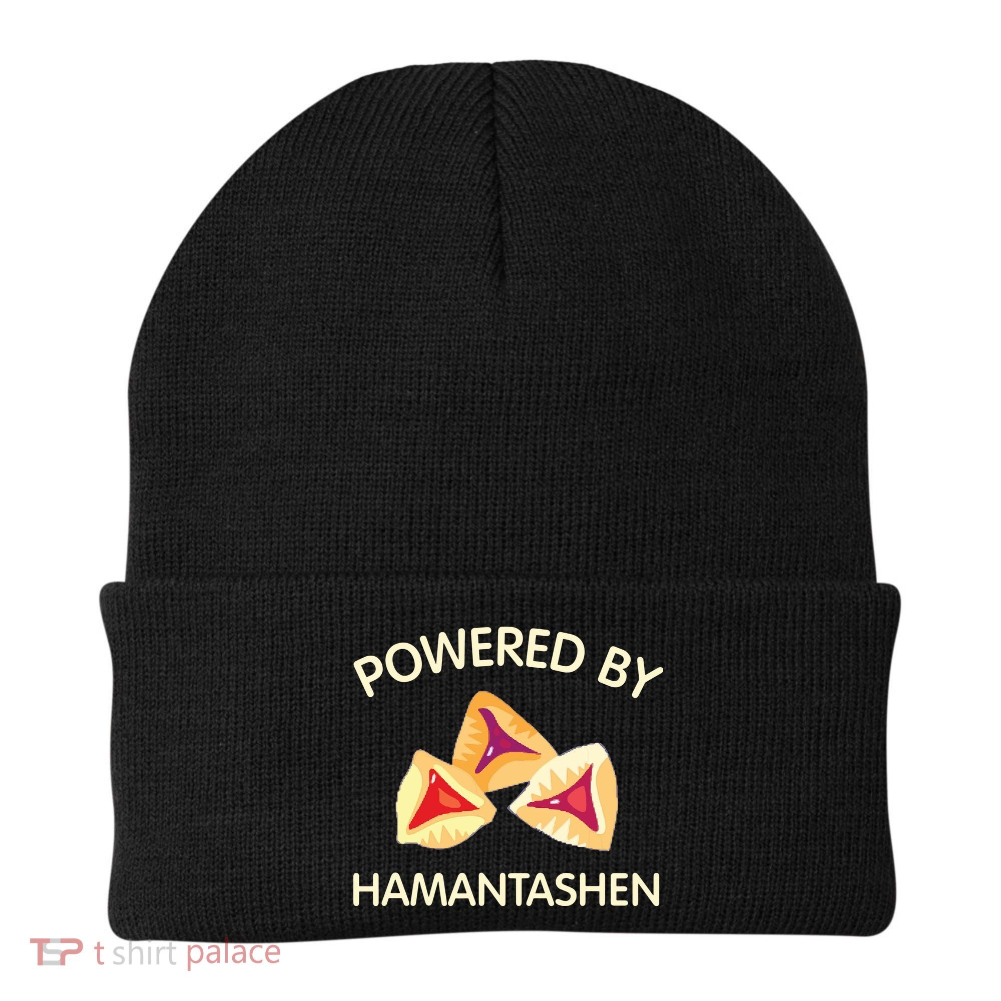 Powered By Hamantashen Happy Purim Costume Party Jewish Beanie