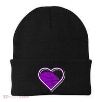 Purple Basketball Heart For Basketball Lovers Funny Gift Beanie thumb 0