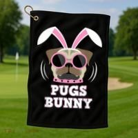 Pugs Bunny Happy Easter Puggy Pug Lover Easter Bunny Dog Golf Towel thumb 1