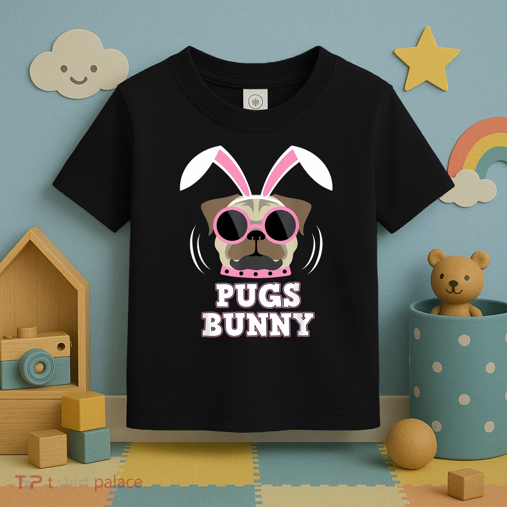 Pugs Bunny Happy Easter Puggy Pug Lover Easter Bunny Dog Toddler T-Shirt