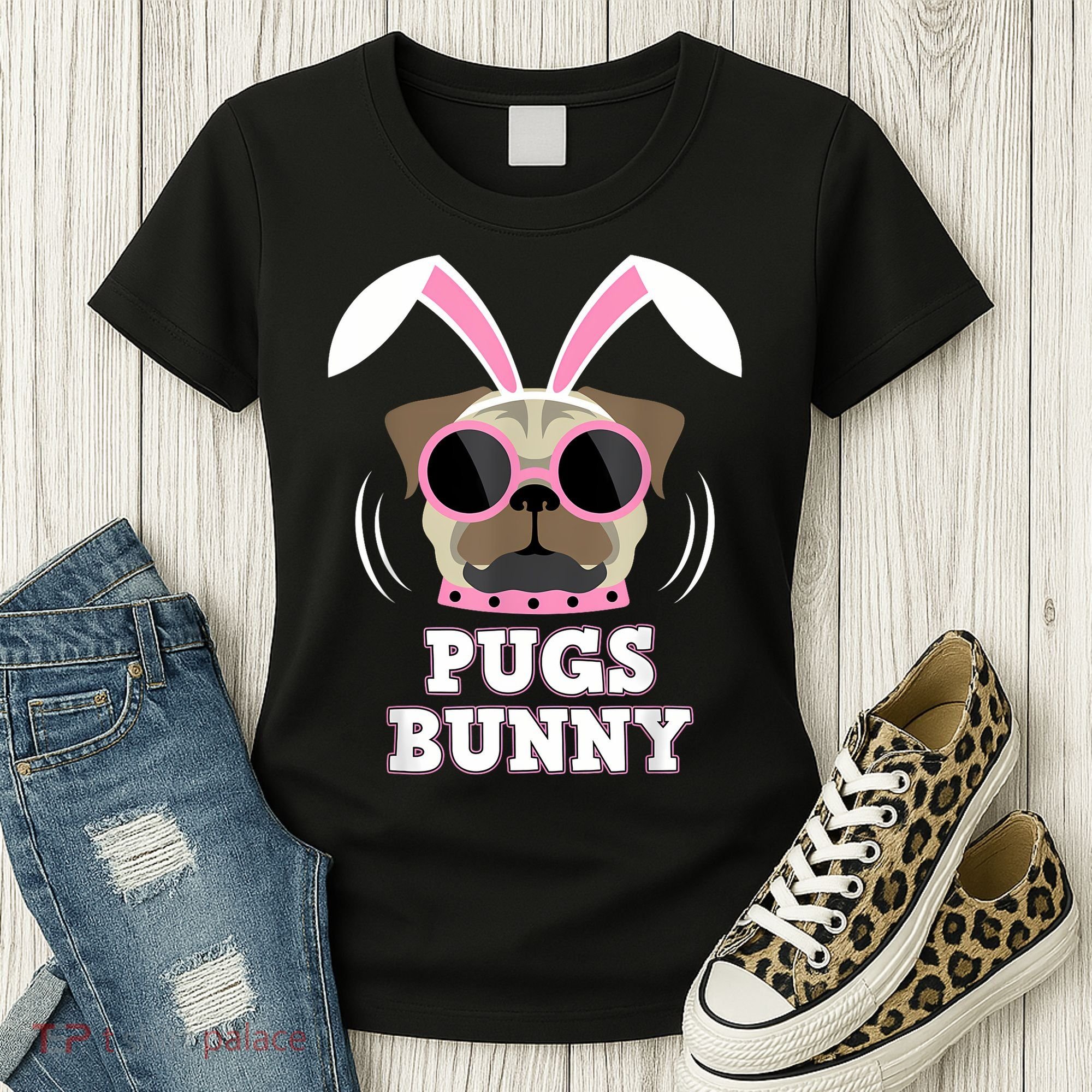 Pugs Bunny Happy Easter Puggy Pug Lover Easter Bunny Dog Women's T-Shirt