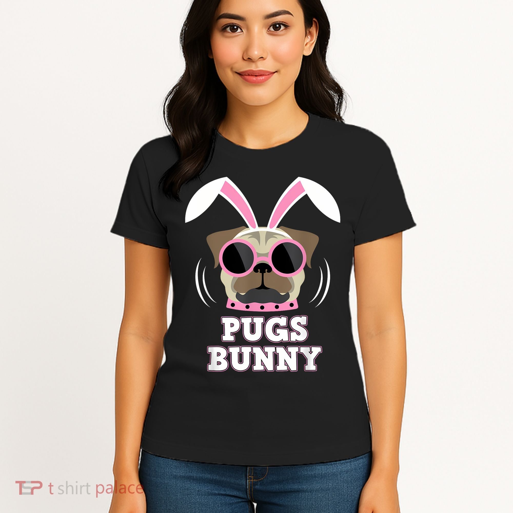 Pugs Bunny Happy Easter Puggy Pug Lover Easter Bunny Dog Women's T-Shirt