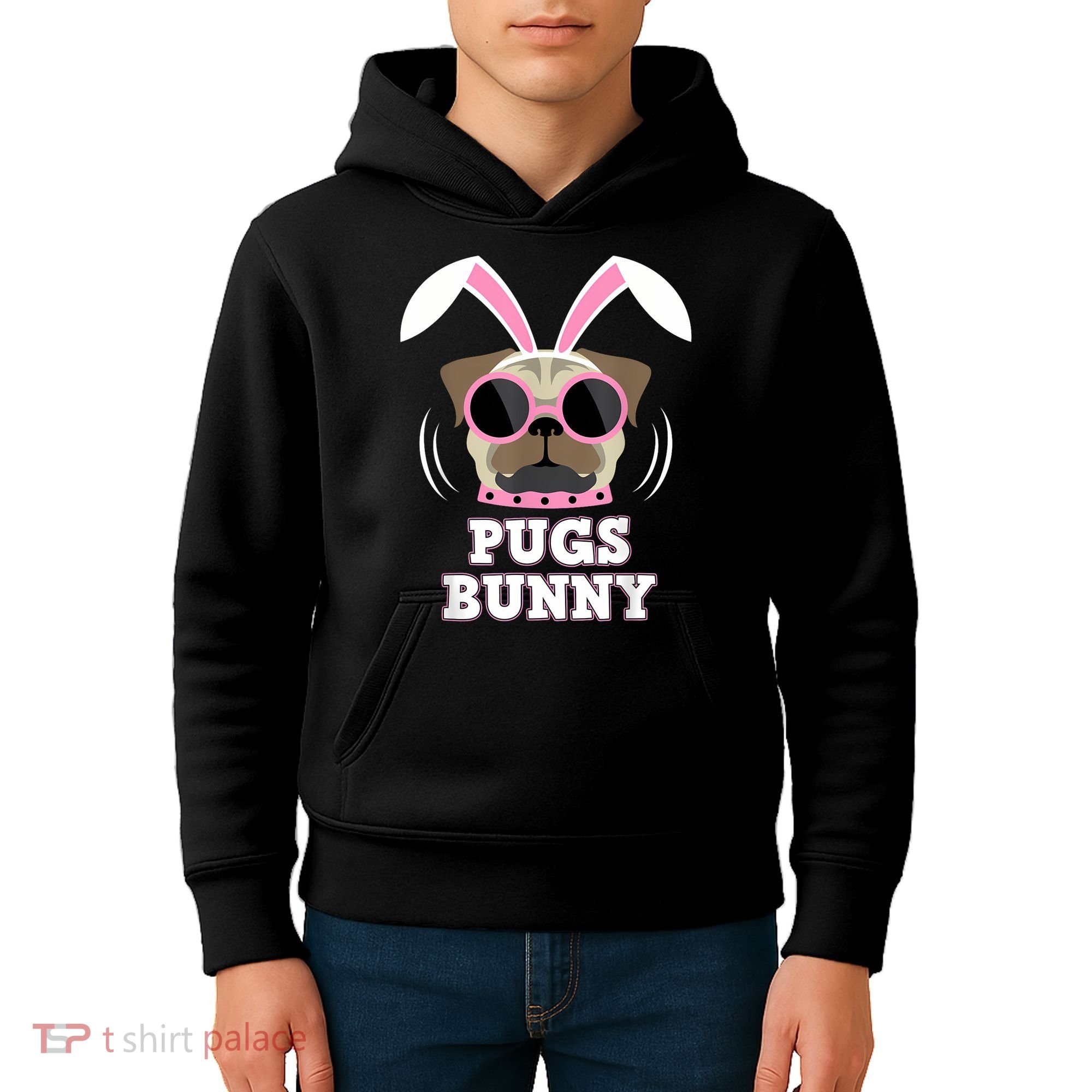 Pugs Bunny Happy Easter Puggy Pug Lover Easter Bunny Dog Kids Hoodie