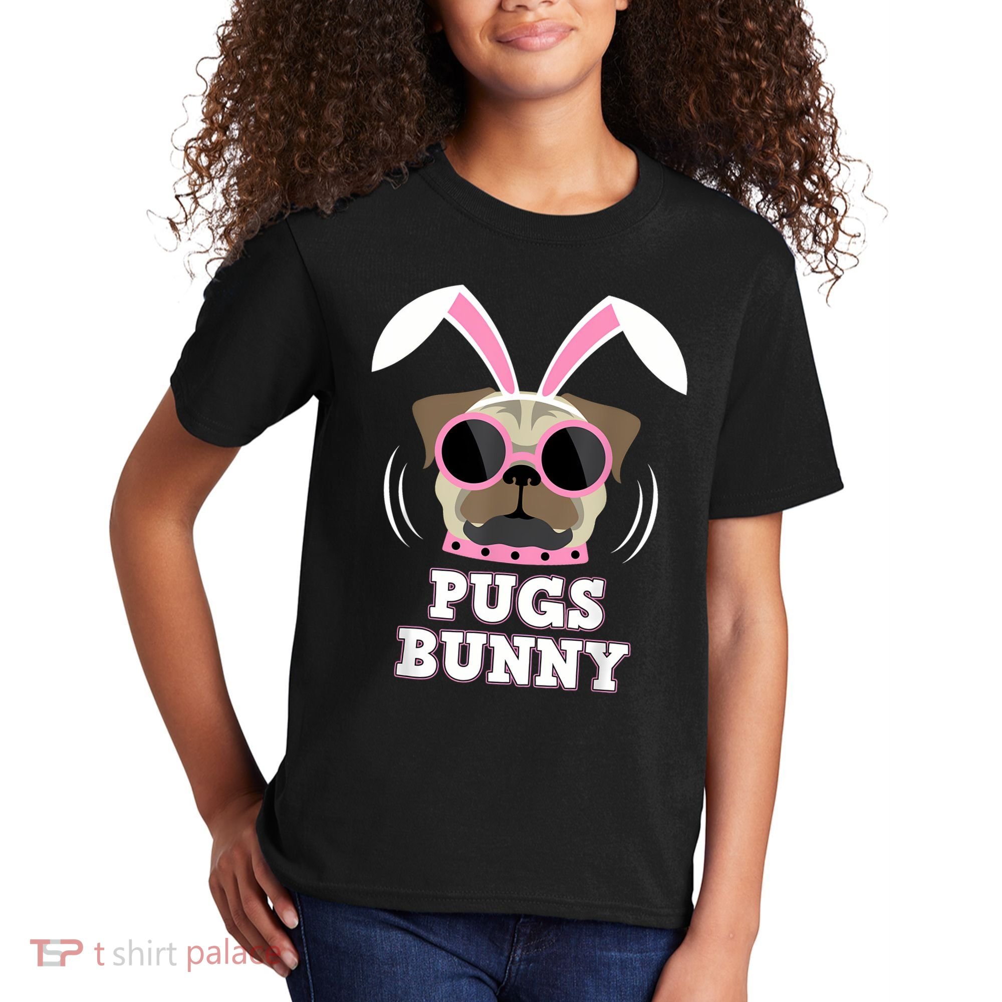 Pugs Bunny Happy Easter Puggy Pug Lover Easter Bunny Dog Kids T-Shirt