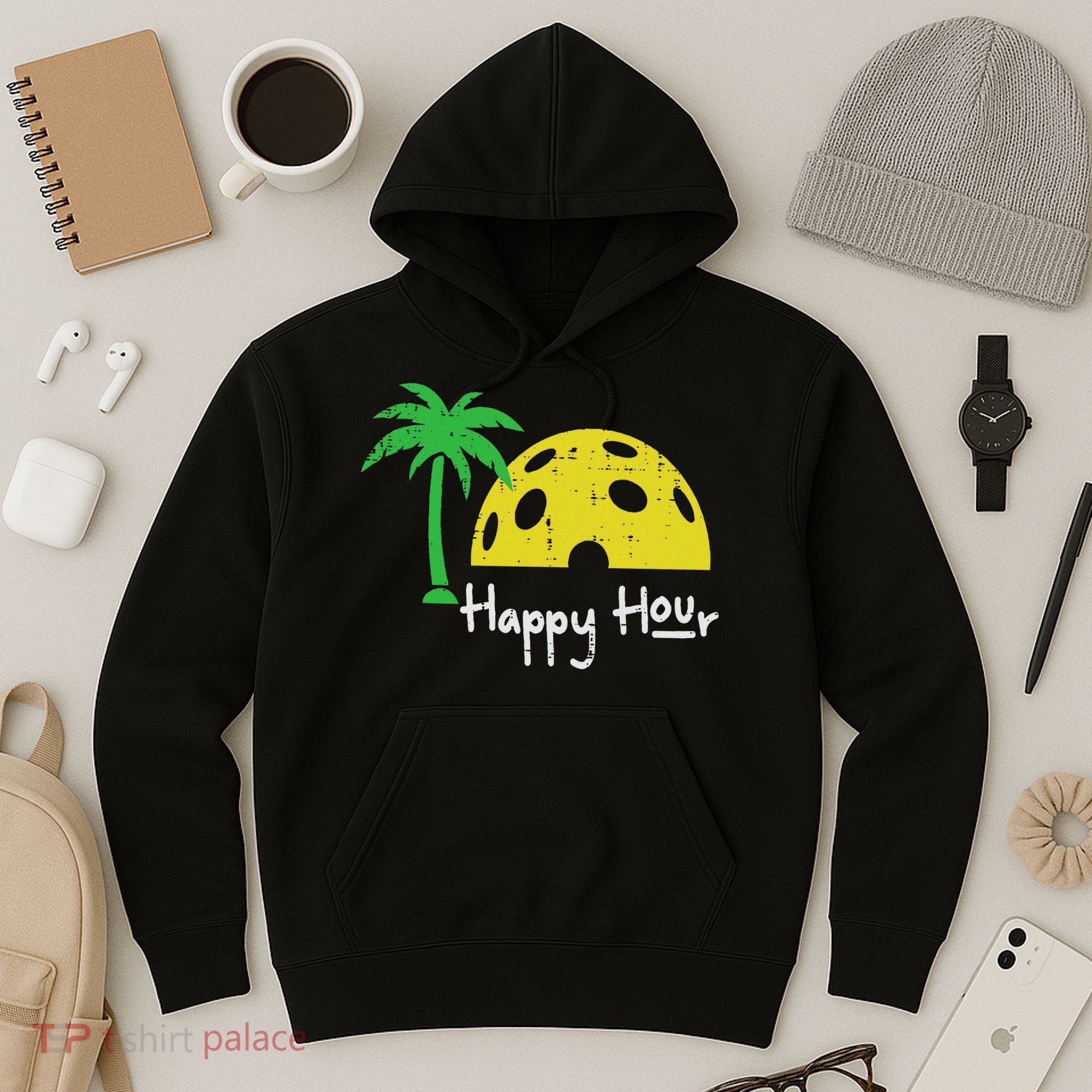 Pickle Ball Happy Hour Palm Tree Pickleball Women Hoodie