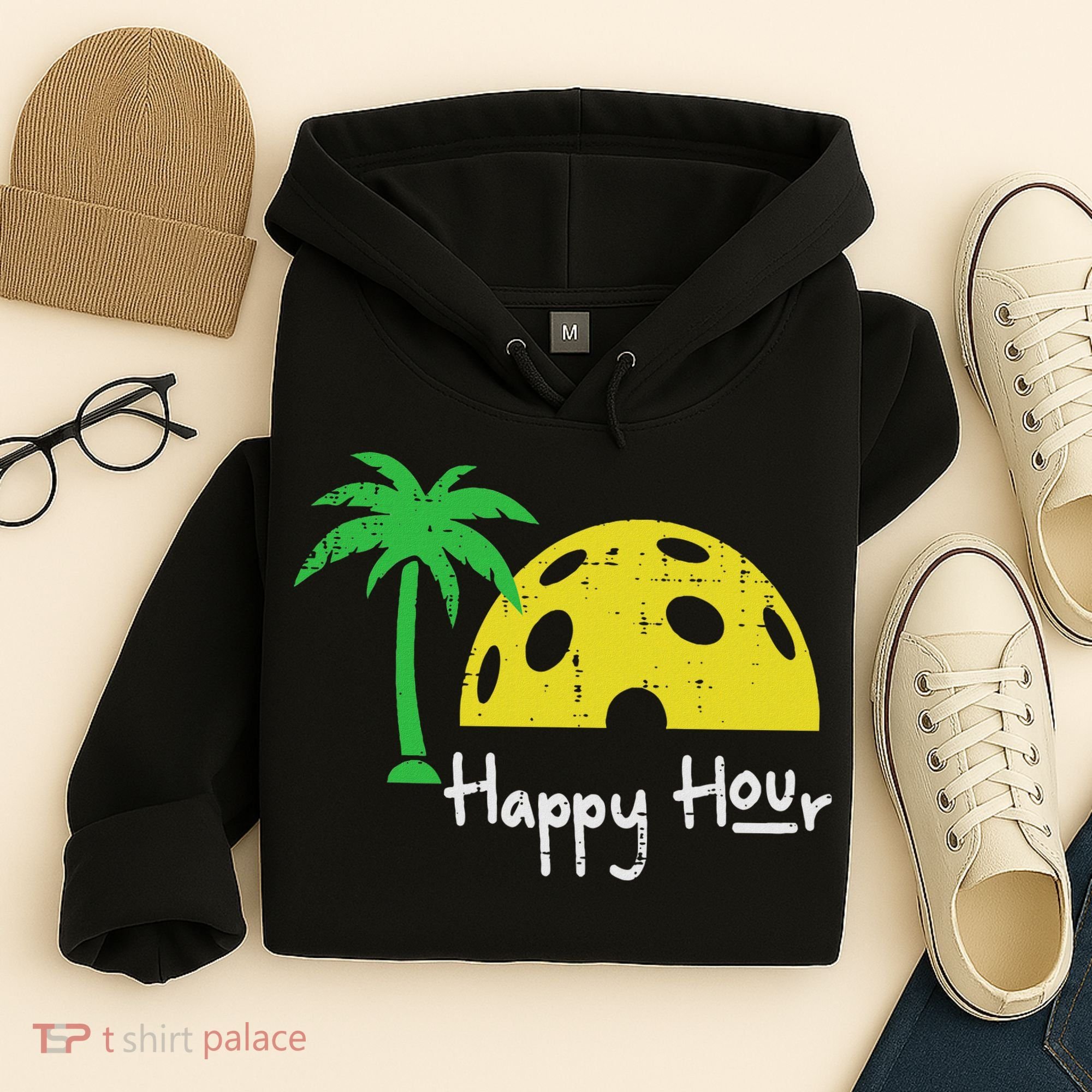 Pickle Ball Happy Hour Palm Tree Pickleball Women Hoodie
