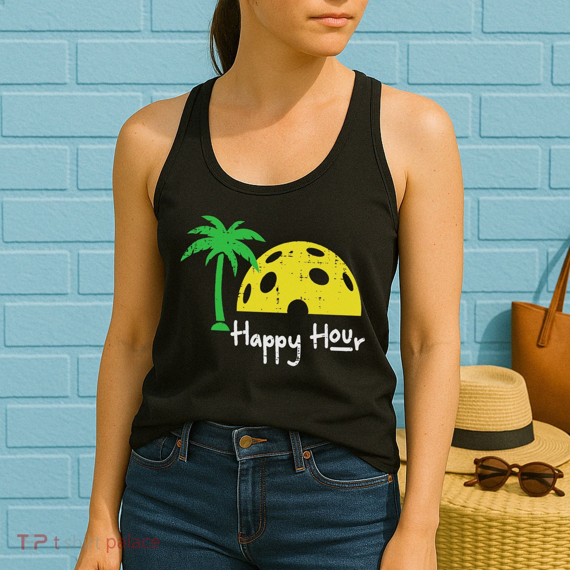 Pickle Ball Happy Hour Palm Tree Pickleball Women Women's Tank Top