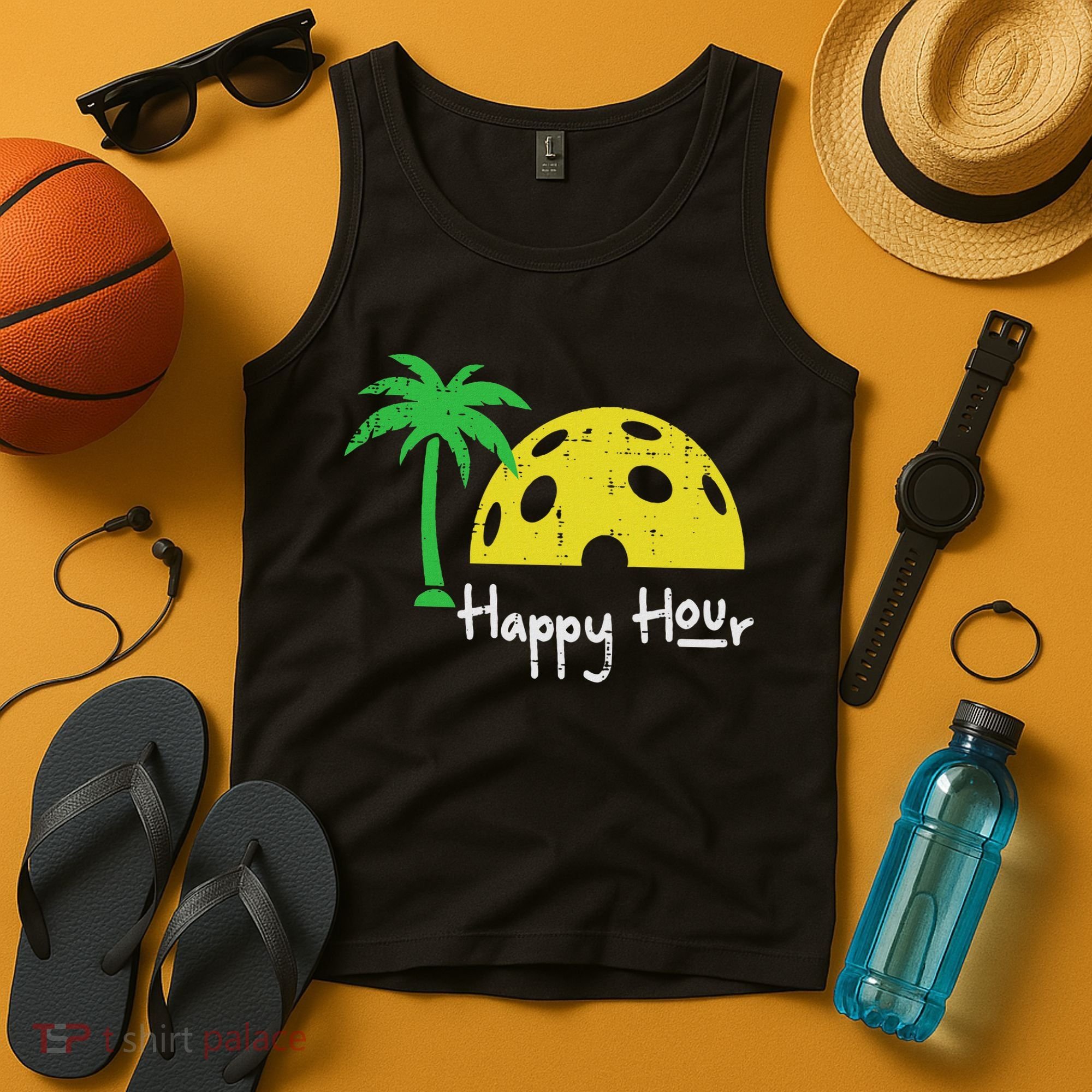 Pickle Ball Happy Hour Palm Tree Pickleball Women Tank Top