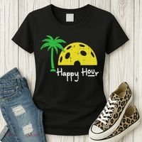 Pickle Ball Happy Hour Palm Tree Pickleball Women Women's T-Shirt thumb 3