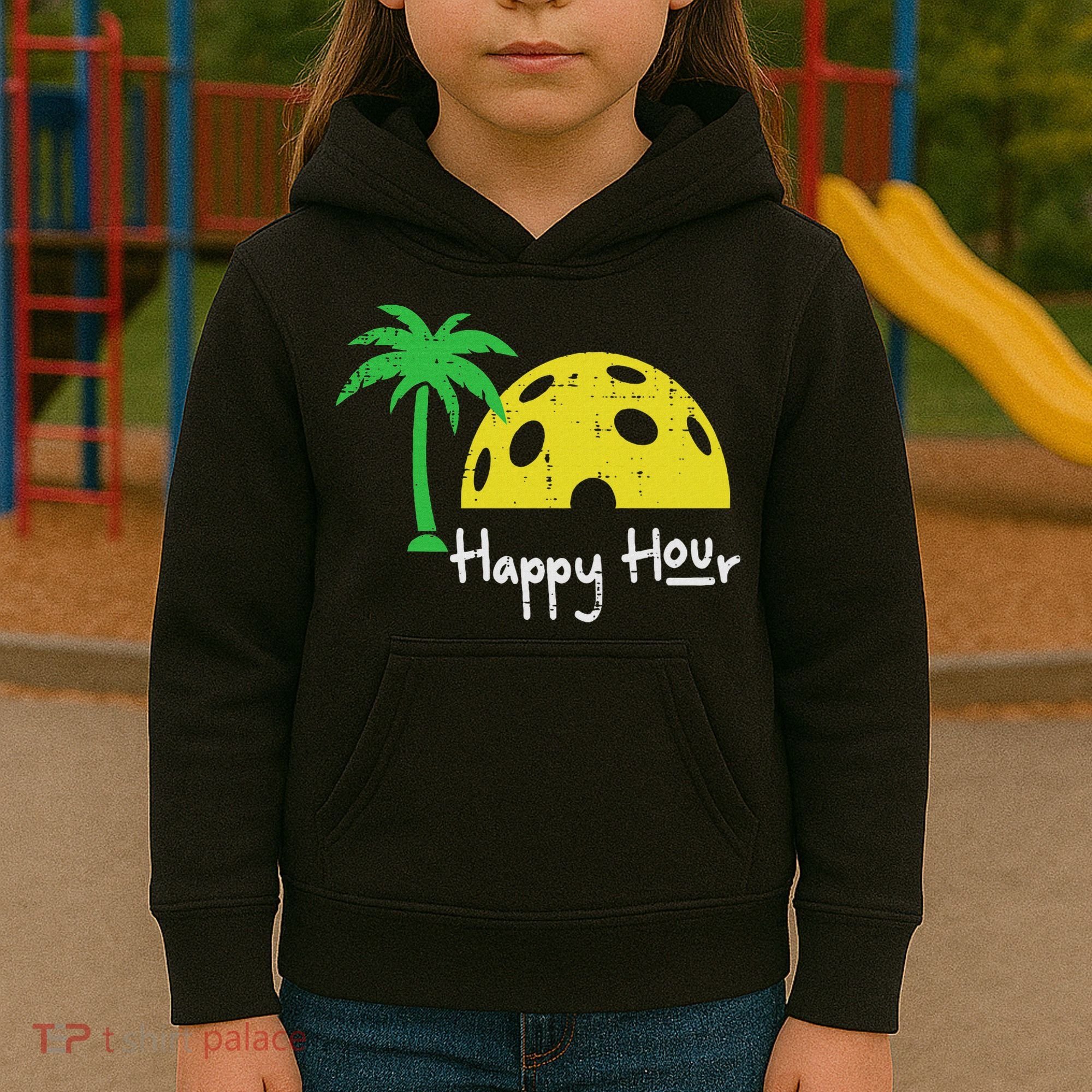 Pickle Ball Happy Hour Palm Tree Pickleball Women Kids Hoodie