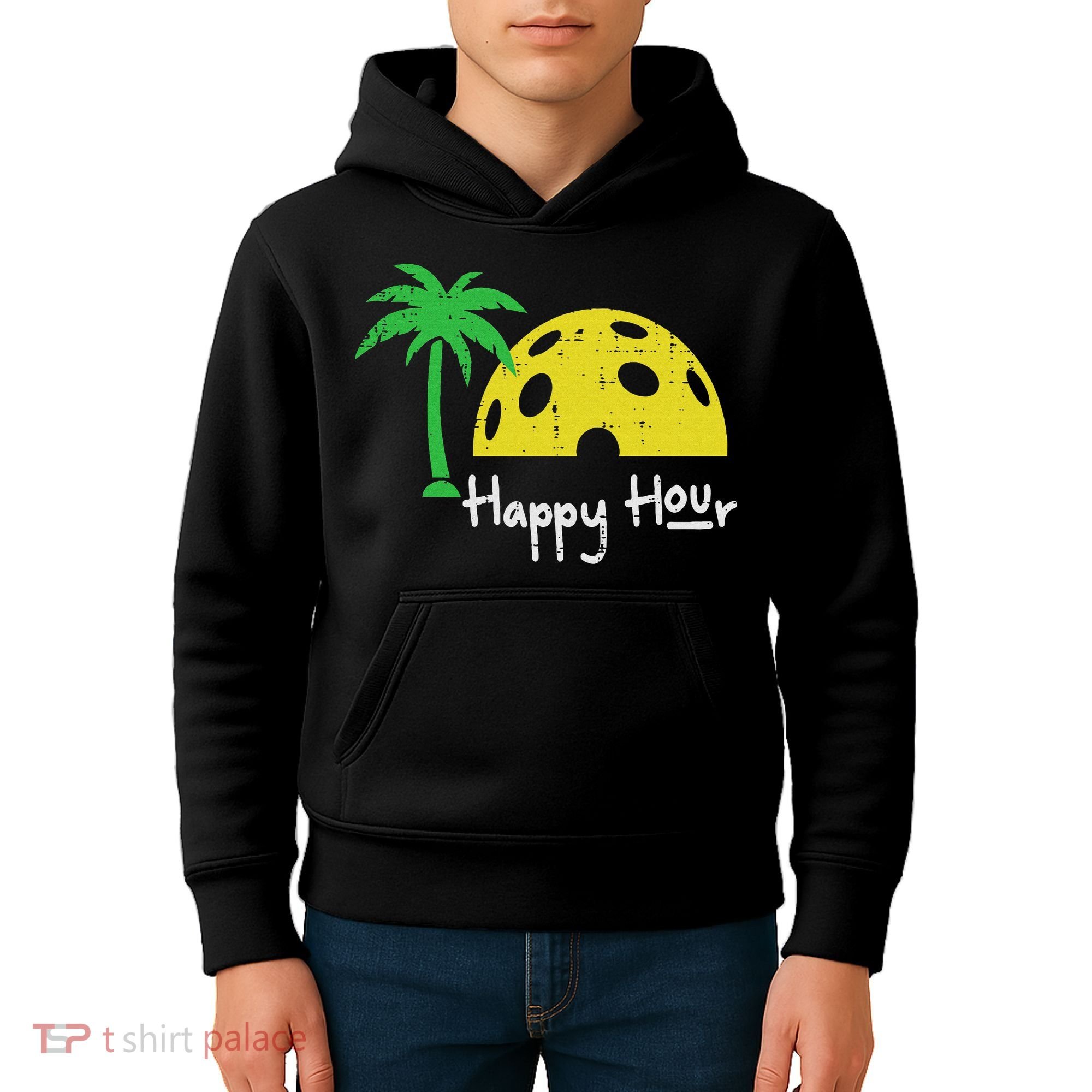 Pickle Ball Happy Hour Palm Tree Pickleball Women Kids Hoodie
