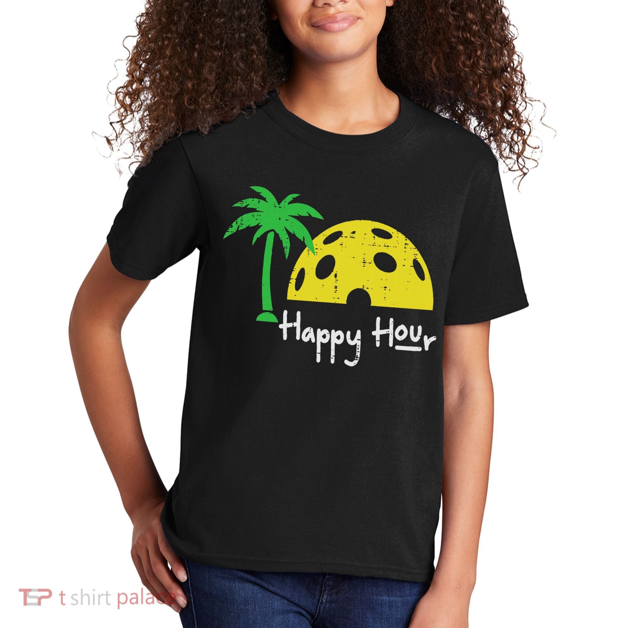 Pickle Ball Happy Hour Palm Tree Pickleball Women Kids T-Shirt