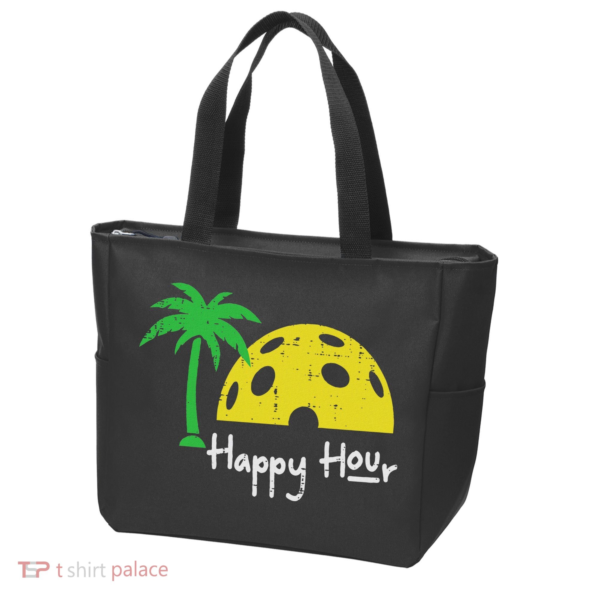 Pickle Ball Happy Hour Palm Tree Pickleball Women Tote Bag