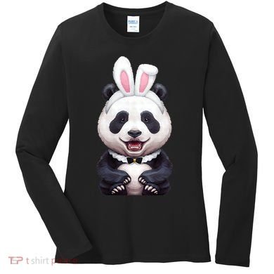 Panda Bear In The Easter Bunny Costume Women's Long Sleeve Shirt