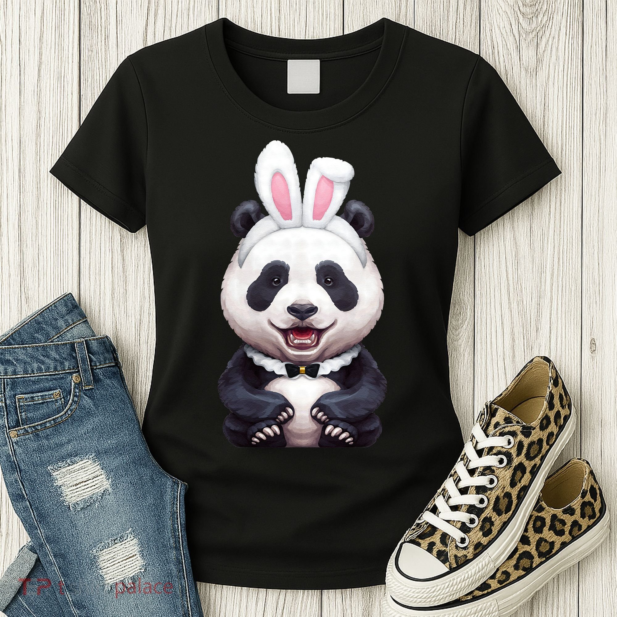 Panda Bear In The Easter Bunny Costume Women's T-Shirt