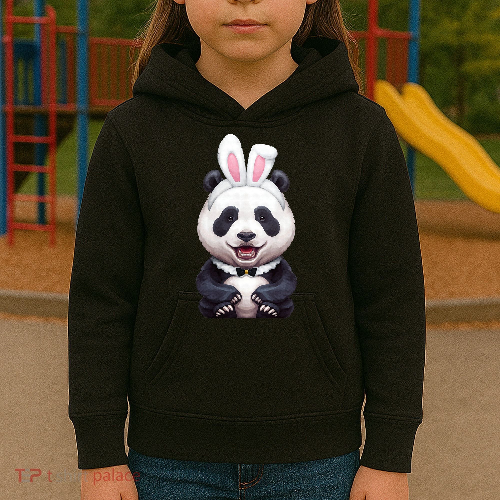 Panda Bear In The Easter Bunny Costume Kids Hoodie