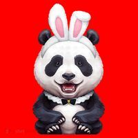 Panda Bear In The Easter Bunny Costume Santa Hat thumb 1
