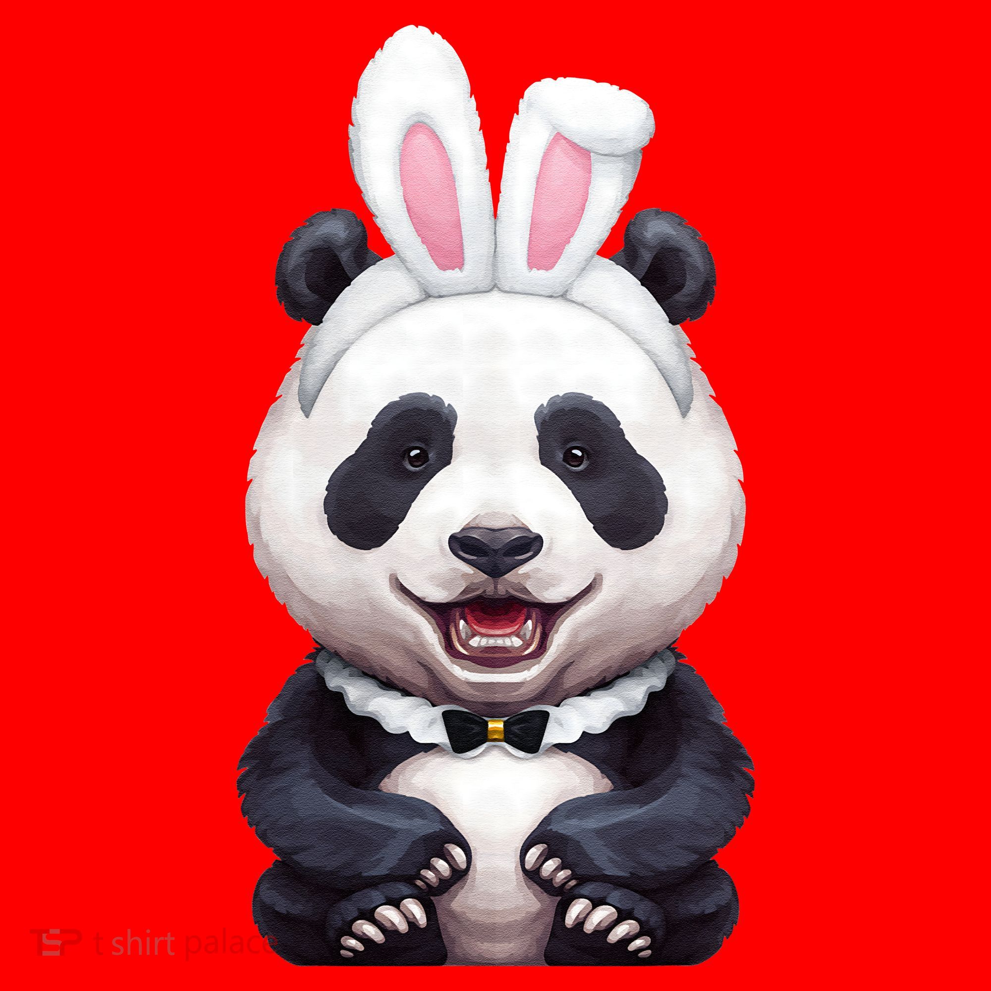 Panda Bear In The Easter Bunny Costume Santa Hat