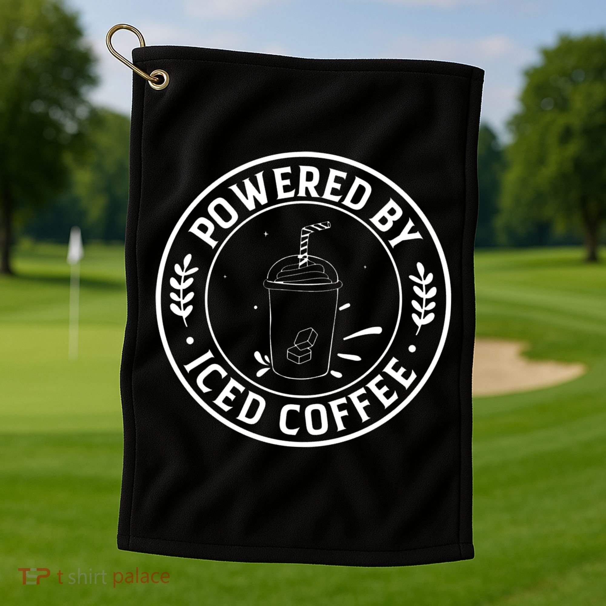 Powered By Iced Coffee Golf Towel