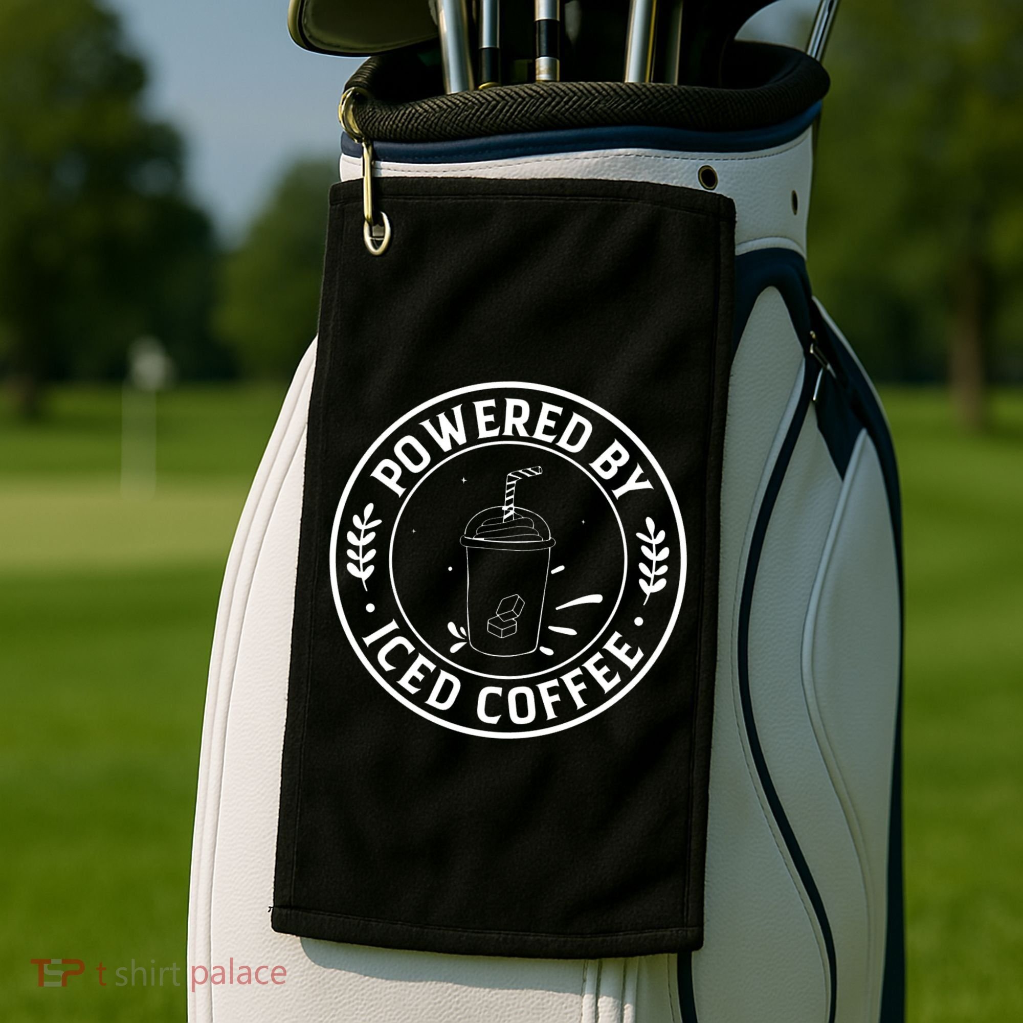 Powered By Iced Coffee Golf Towel