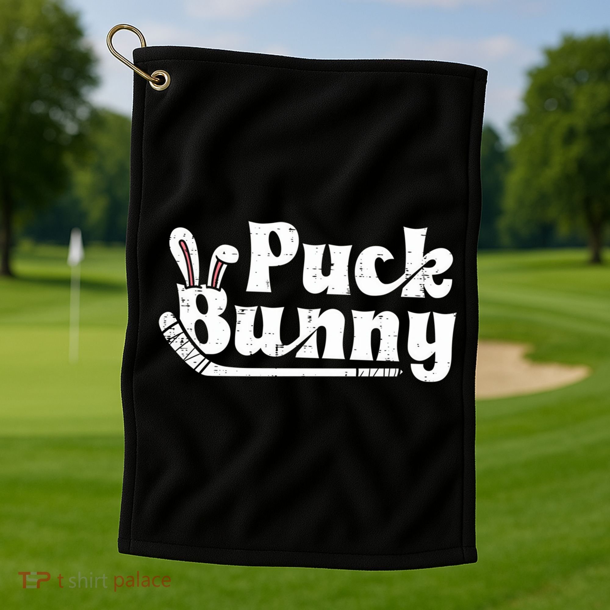 Puck Bunny Ice Hockey Stick Cute Player Meaningful Gift Golf Towel