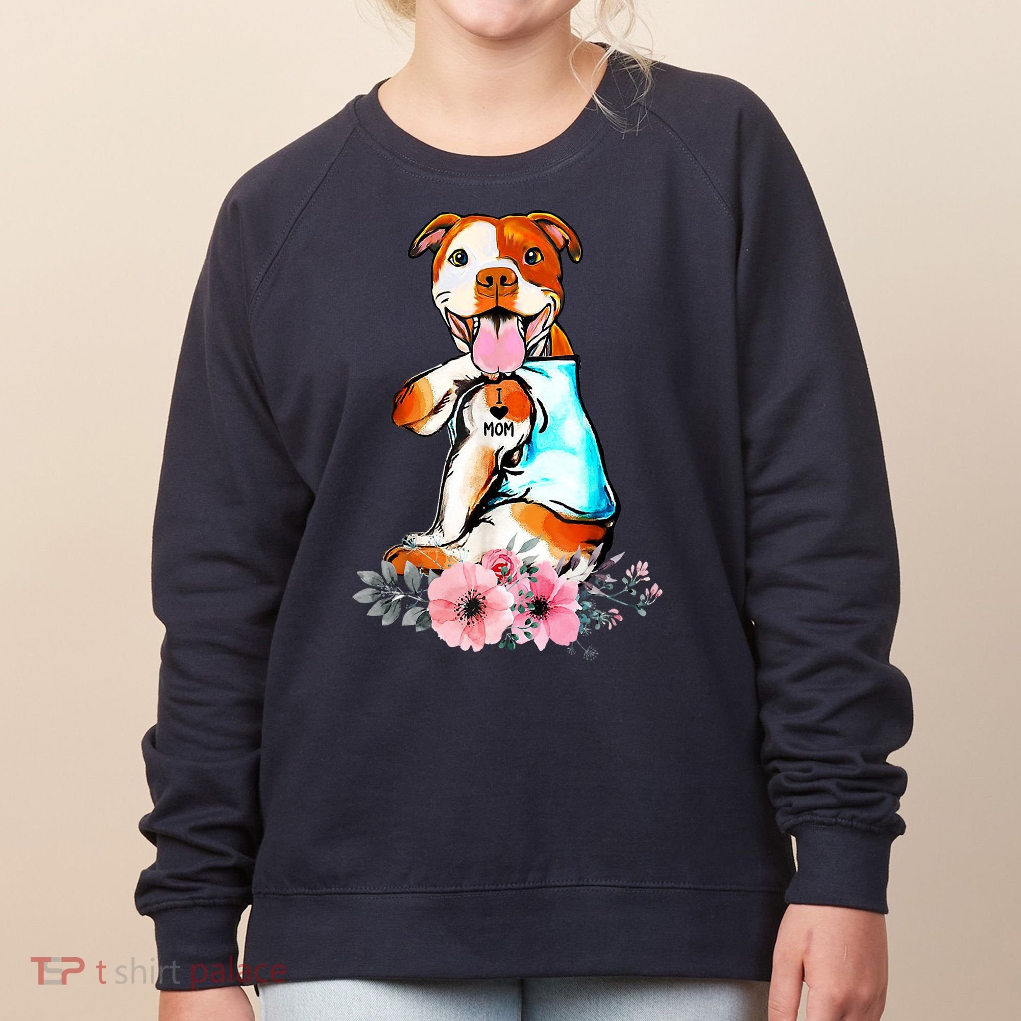 Pit Bull I Love Mom Tattoo Mother's Day Gift Women's Sweatshirt