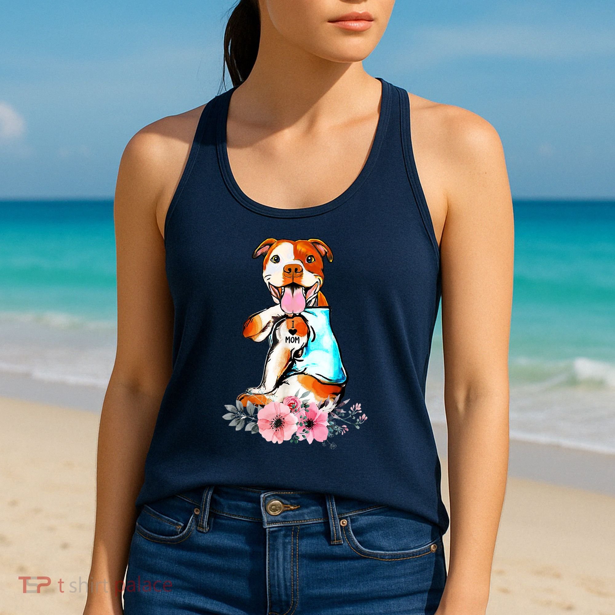 Pit Bull I Love Mom Tattoo Mother's Day Gift Women's Tank Top