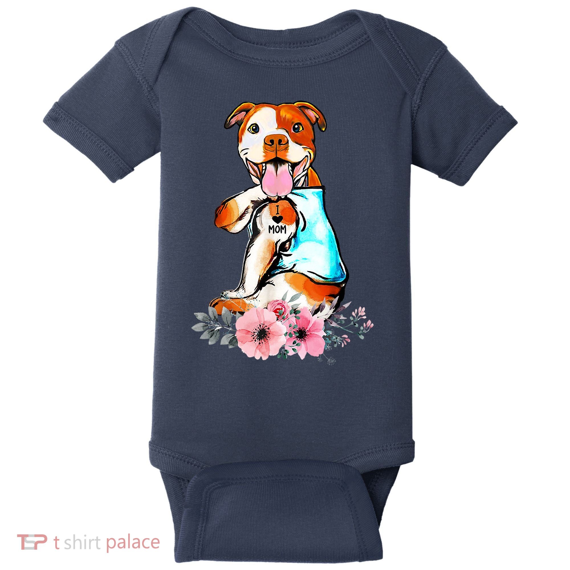 Pit Bull I Love Mom Tattoo Mother's Day Gift Baby Bodysuit