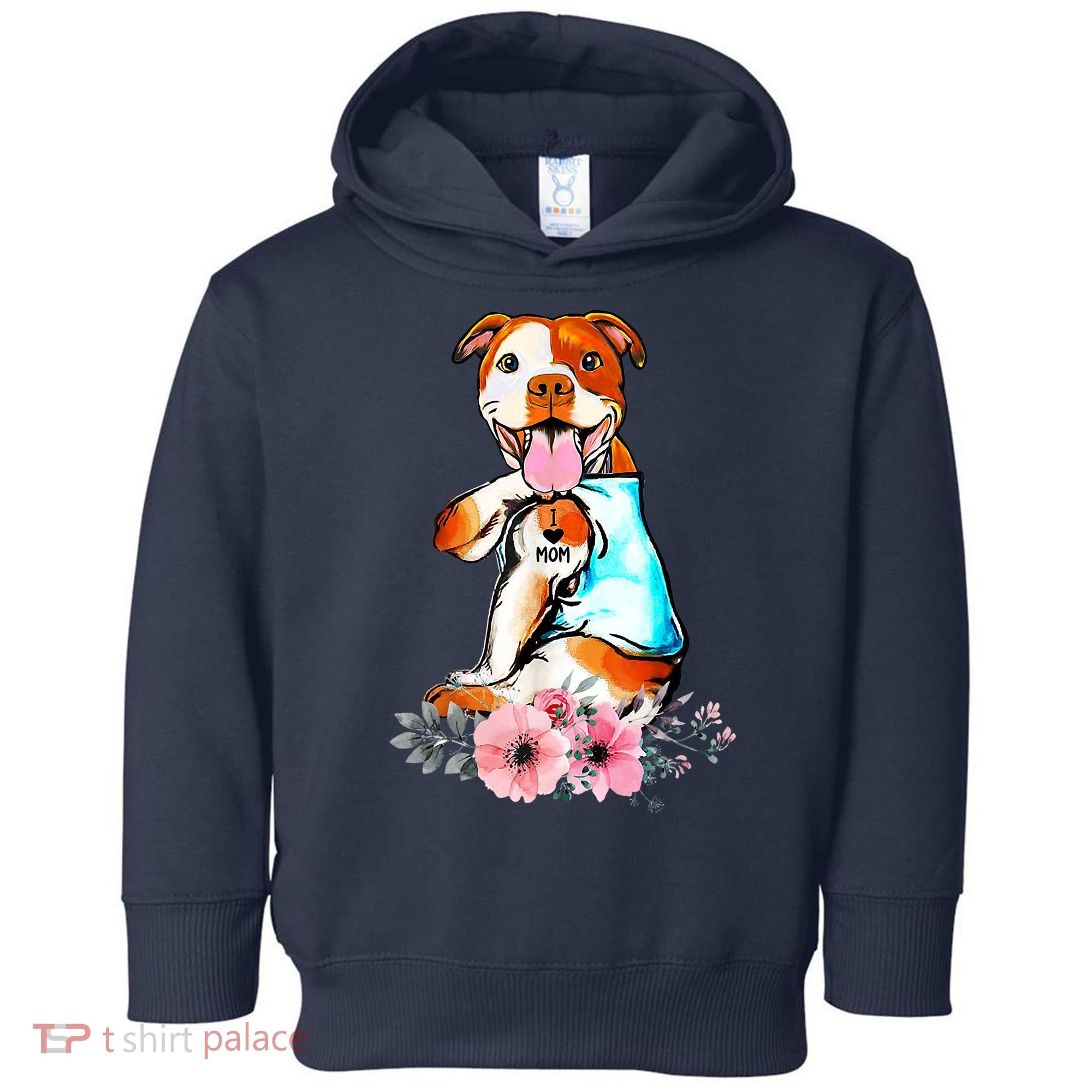 Pit Bull I Love Mom Tattoo Mother's Day Gift Toddler Hoodie