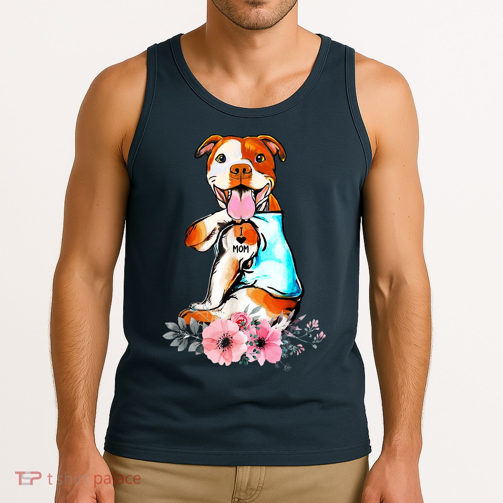 Pit Bull I Love Mom Tattoo Mother's Day Gift Tank Top