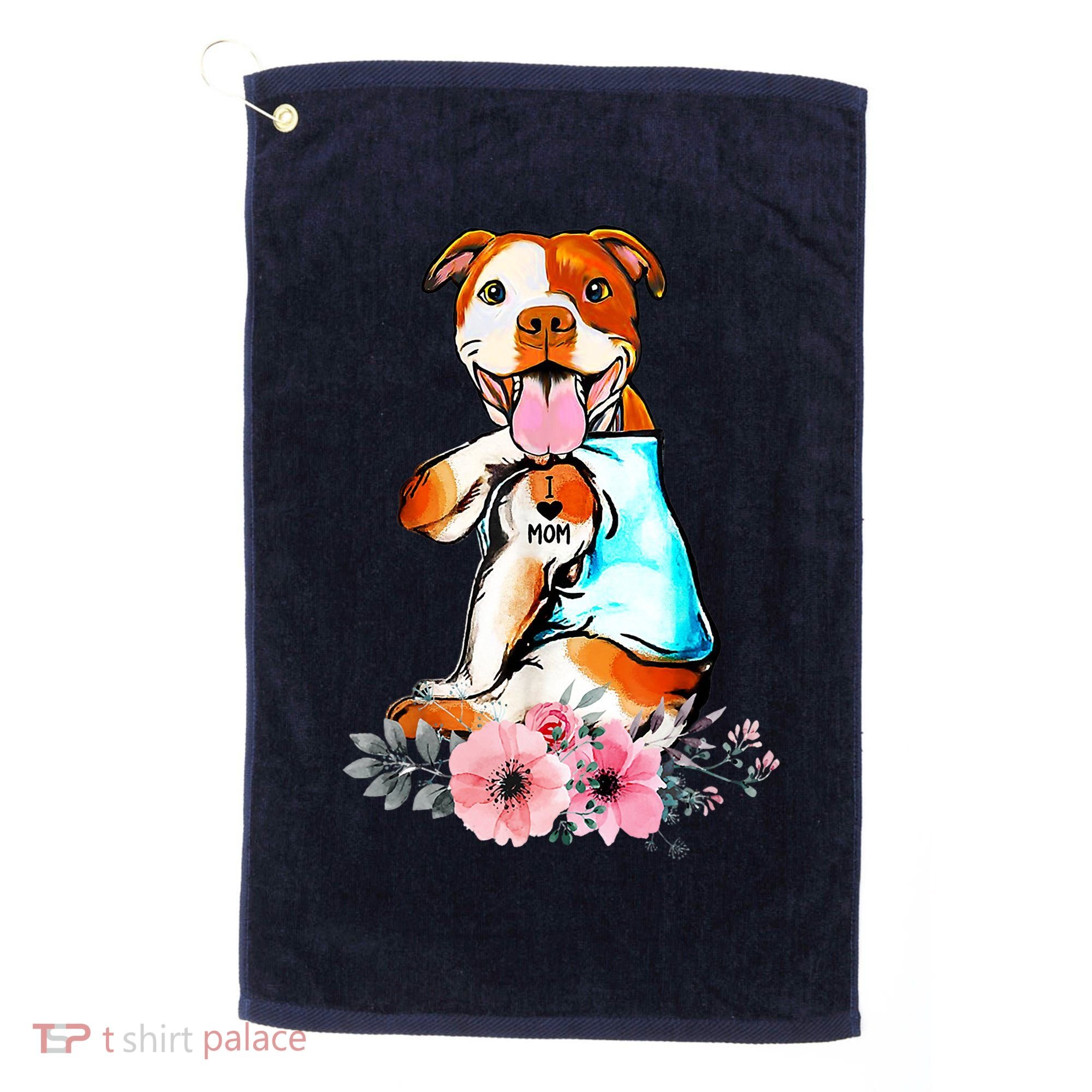 Pit Bull I Love Mom Tattoo Mother's Day Gift Golf Towel