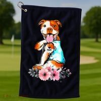 Pit Bull I Love Mom Tattoo Mother's Day Gift Golf Towel thumb 1
