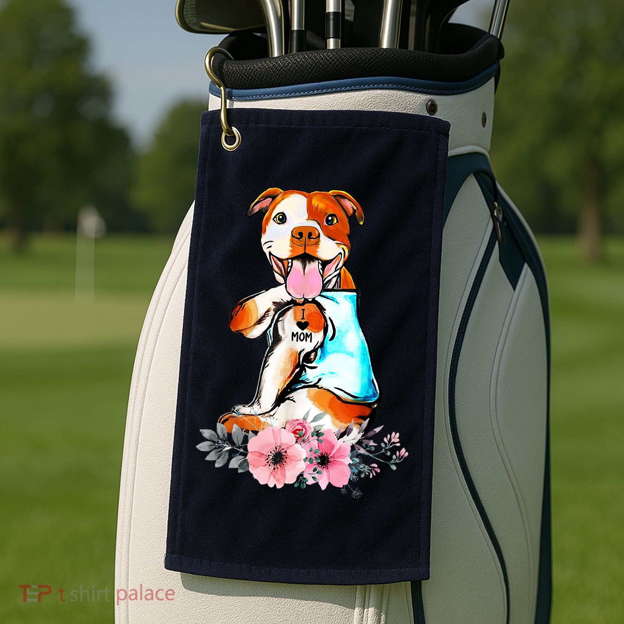Pit Bull I Love Mom Tattoo Mother's Day Gift Golf Towel